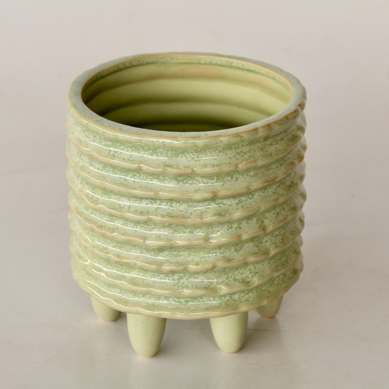 Aqua Green Ceramic Planter On Feet